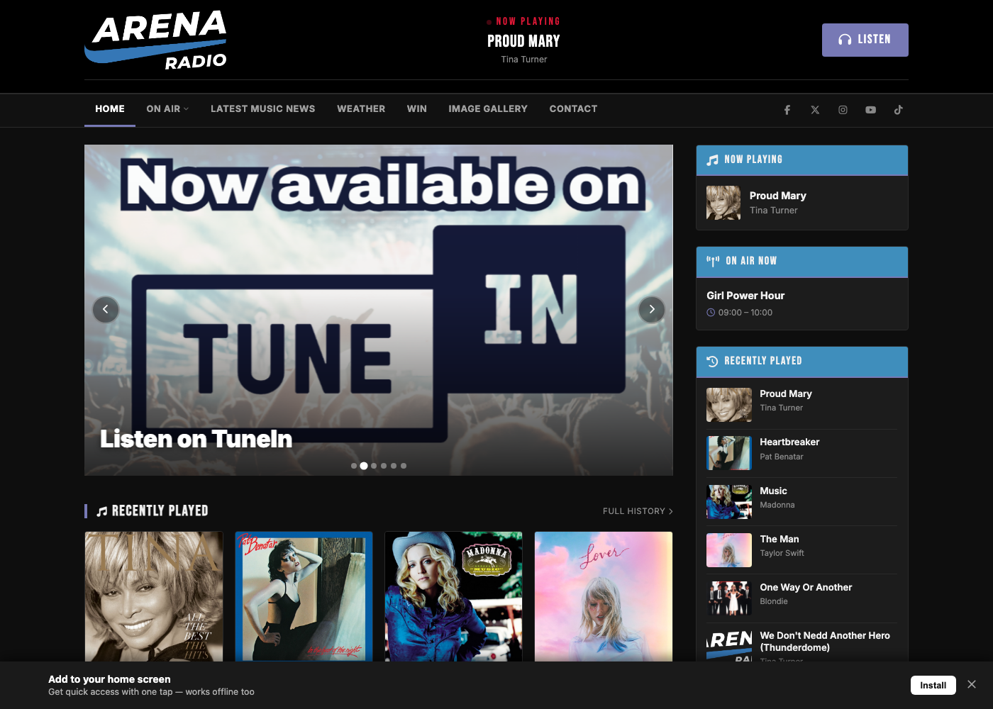 Play Arena Radio website