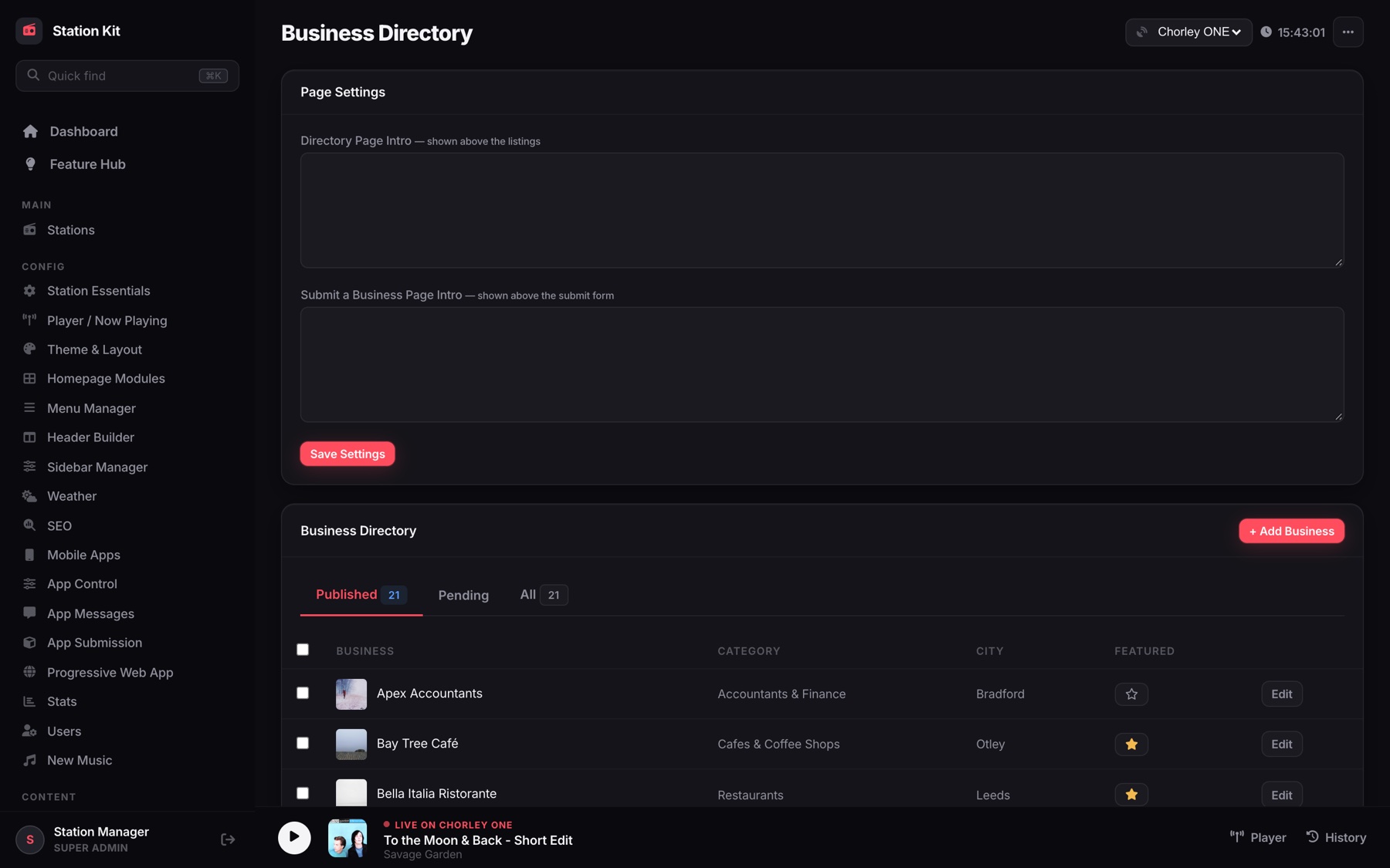 Station Kit local business directory with featured listings
